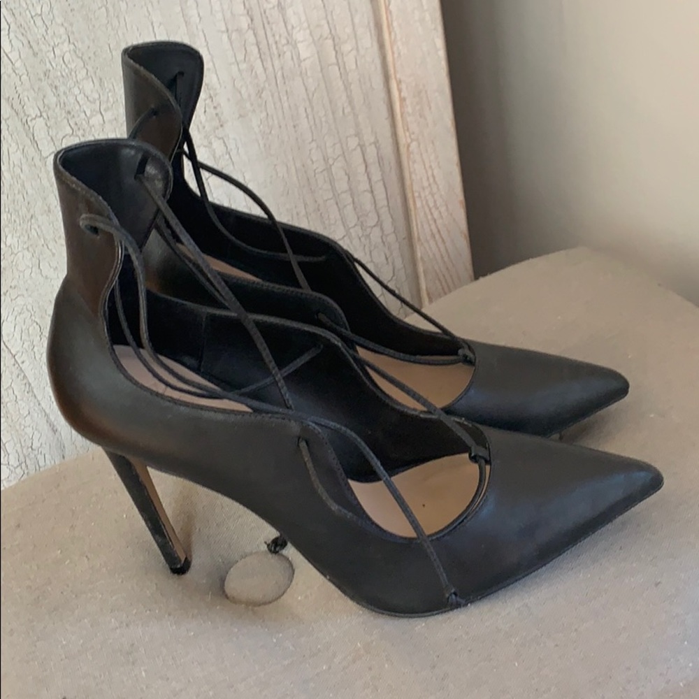 Black Aldo Stilettos with Leather Wrap Ties